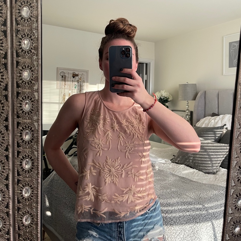 Tan Lace Floral Shirt